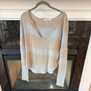 Free People Come and Get It Knit Striped V Neck Top
